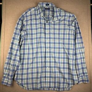 Peter Millar Collection Shirt XXL Blue‎ Green Plaid Long Sleeve Cotton Button Up